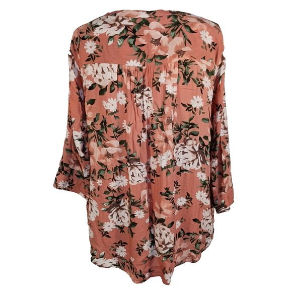 Torrid Harper Blouse Womens 14-16 Coral Floral 3/4 Sleeve Button Up Rayon EUC - Picture 5 of 10